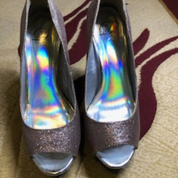 Gold Peep Toe Platform Heels - Picture 2 of 2